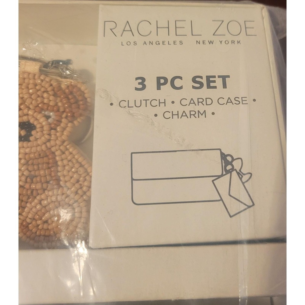 Rachel Zoe Silver Beaded Bear Clutch Shoulder Strap Card Case Bag Charm - Picture 3 of 9